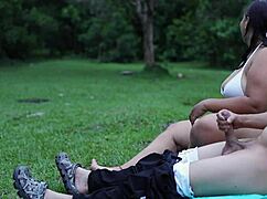 Mujer Mirona Jerks My Cock Outdoors In Public Park