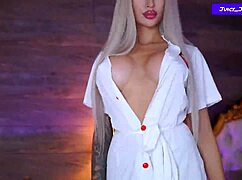 Jessye's juicy tits tease then dildo rams her pussy