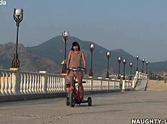 Wanna see this naughty milf wife ride naked in public?