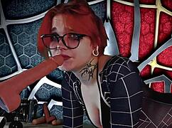 i dressed as spider girl meridjane and gave him the sloppiest deepthroat blowjob ever with my huge natural tits bouncing