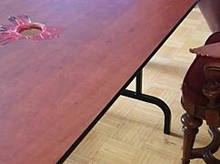 femdom stomps cum from huge cock under desk