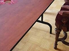 femdom stomps cum from huge cock under desk