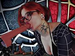 i dressed as spider girl meridjane and gave him the sloppiest deepthroat blowjob ever with my huge natural tits bouncing