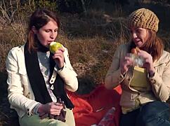 Lesbian Couple Shares Outdoor Kiss Then Grabs Strapon For Intense Heated Play