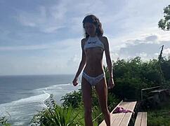 Guard catches skinny teen naughty spot and spoons her sea view