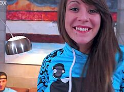 Cute Alysson with big fake tits takes facial from experienced bestie.