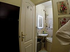 big titted brunette babe tries on lingerie for fashion shoot but ends up in hot casting handjob with her big natural ass out