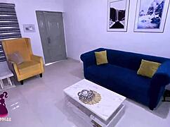 ebony maid takes horny boss's facial cumshot after bent over doggystyle pounding