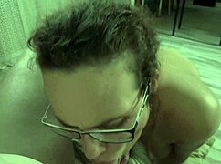 curly haired amateur girlfriend with glasses deepthroats and sucks cock pov until cum covered!