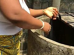 Fat bitch's ass worshipped and monster bbc fucked outdoors laundry day