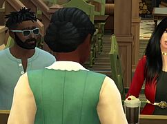 Public bar threesome with blowjobs, pussy play and cumshots