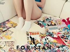 Nerd babe enjoys solo toy play in her room