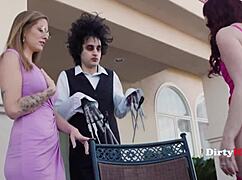 Edward plants long cock thumb in Jessica Ryan and Annie King hot cougar pussies