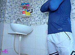 Chachi's hot body heat makes nephew's cock explode in bathroom toilet mms hindi creampie doggystyle