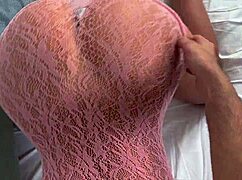 fitness model's tight dress hides huge ass but she begs neighbor for cock in kitchen