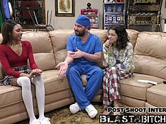 solana's shaved pussy takes hard pounding backstage twice ending in massive creampie pov