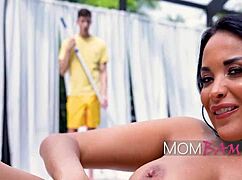 busty anissa kate milf rides pool cleaner's cock wet by the pool