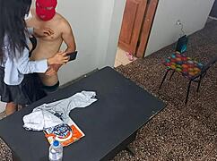 stepdad's secretary whore bends over office desk for my rough standing fuck