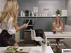 So my busty blonde coworker sneaks in during lunch to finger my shaved pussy and lick me senseless.