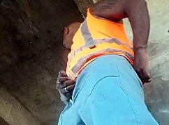 Watch me stroke my black cock hard outdoors at work??