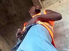 Watch me stroke my black cock hard outdoors at work??