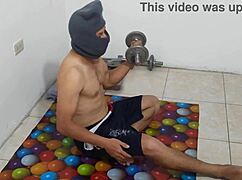 athletic guy flashes ugly small flaccid penis gym routine