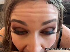 beautiful babe in lingerie drops to knees for pov blowjob on huge cock then rides