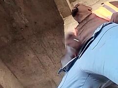 Watch me stroke my black cock hard outdoors at work??