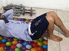 athletic guy flashes ugly small flaccid penis gym routine