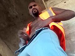 Watch me stroke my black cock hard outdoors at work??
