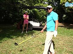 ugh big titted teen golfer caught rubbin her wet pussy on course public