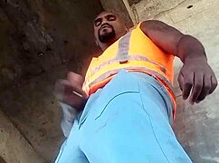 Watch me stroke my black cock hard outdoors at work??