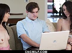 stepsisters call freeuse it guy to fix laptop... ends up horny threesome ride