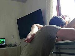 Fucking blonde wife hard on the table!