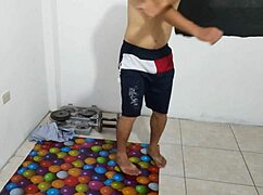 athletic guy flashes ugly small flaccid penis gym routine