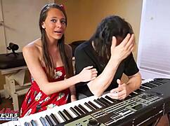 this brunette coed cloe bends over deepthroats then takes a deep fuck cumshot