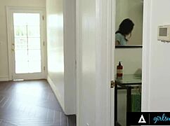 busty darcie dolce catches april oneil in lingerie voyeur style