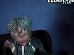 Skinny inked teen fingers ass to squirting prolapse solo