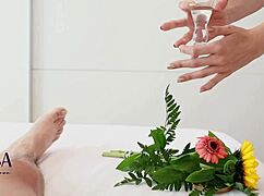 i give him the best oiled handjob in lingerie until he explodes on my small tits