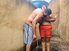 bbw stepmom fucked hard in backyard while neighbors watch