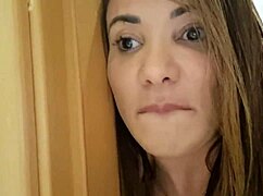 I catch my hot latina milf half cousin in bathroom sucking big clit monster cock then pussy fuck