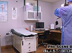 I'm Mia the petite Latina sucking huge cock backstage with gloves and swallowing jizz load!