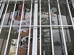 she slips into tight clothes to clean house but ends up swallowing big cock cum with her natural tits out