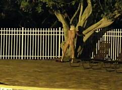 Slutty housewife strips naked outdoors rips clothes for public pussy show