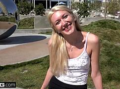 russian milf angelina bonnet flashes her small tits outside then takes a group pounding 😘👙