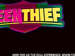 Horny officer teaches shoplifter teen hardcore lessons in his office