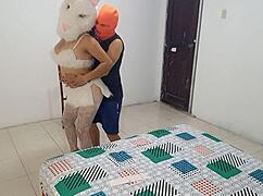 yo it's halloween and this sexy bunny stepmom in slutty lingerie needs my cock right now