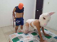 yo it's halloween and this sexy bunny stepmom in slutty lingerie needs my cock right now