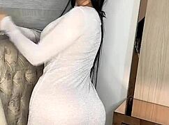 Colombian big tits latina rams huge dildo deep in pussy!