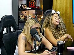 Novinha bruna lambertini lifts skirt flashing tight ass winking tasty for camera with isa moura.